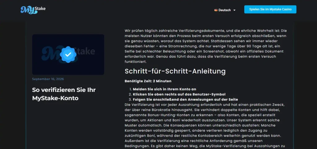 Überschrift eines MyStake-Artikels zur Identitätsprüfung mit Dokument und Gesichtsaufnahme