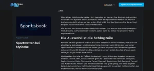 Deutschsprachiger MyStake-Blogartikel über Sportwetten mit der Artikelüberschrift im Browserfenster